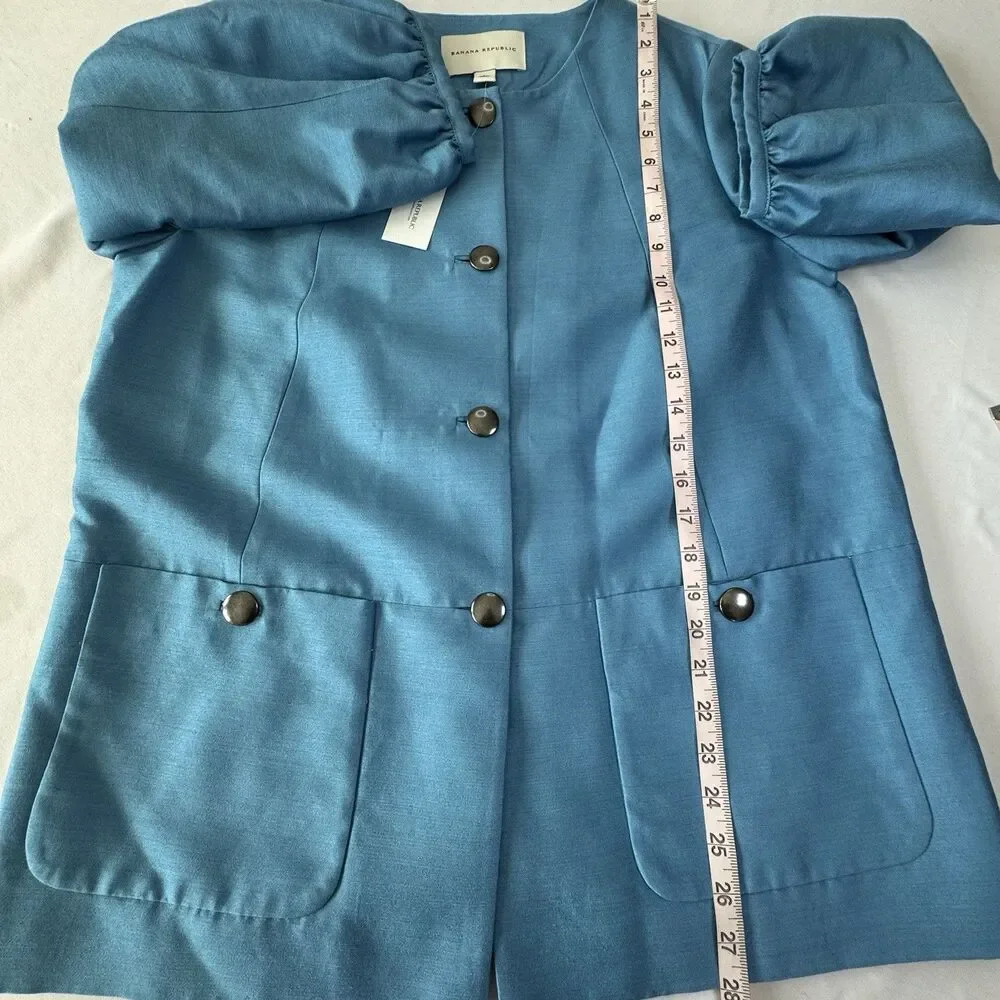 NWT Banana Republic Women’s Silk Blend Jacket Blue Button Front  L Career Dressy